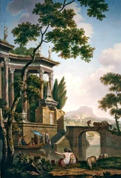 Paesaggio arcadico con monumento funerario