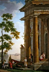 Paesaggio arcadico con un gruppo di bambini