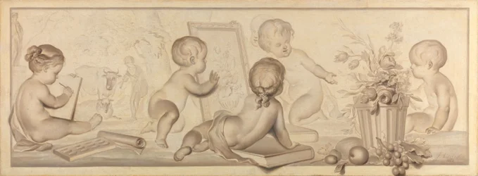 Sei putti con fiori e frutta e Attributi dell