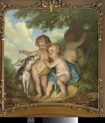 Tre bambini con due cani