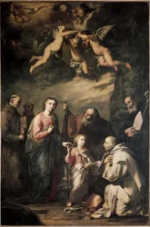 La Sacra Famiglia con San Bruno di Colonia e altri santi