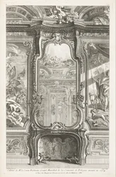 Gabinetto del conte Bielenski Gran Maresciallo della Corona di Polonia eseguito nel 1734; caminetto con specchio, con parte della pannellatura di supporto e dipinti su ciascun lato, 1° piatto