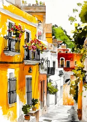 Vicolo mediterraneo dai colori vivaci