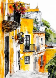 Una strada colorata del centro storico