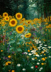 Il margine della foresta dei girasoli dorati