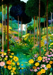 Vivace stagno nel giardino della foresta