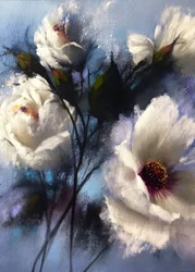 Fiori bianchi su sfondo blu
