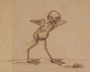 Motivo da una leggenda della Groenlandia orientale (Una creatura uccello con testa di bambino. Uno dei due tupilak della famiglia Andreassen)