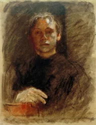 Käthe Kollwitz, autoritratto frontale con mano destra