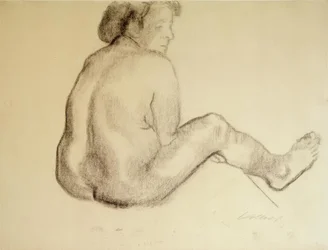 Nudo femminile seduto di spalle verso destra