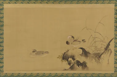 Anatre mandarino in un paesaggio, periodo Edo, metà XVII-inizio XVIII secolo