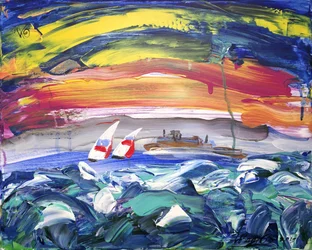 Barche a vela al tramonto dai colori vivaci