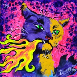 Gatto vivace che sputa fuoco