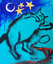 Gatto stravagante e stelle di mezzanotte