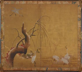 Aironi e vecchio salice, periodo Edo, inizio XVII secolo