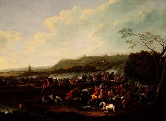 Uno scontro di cavalleria in una valle