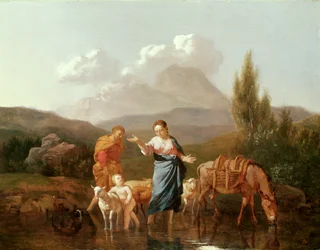Sacra famiglia a un ruscello