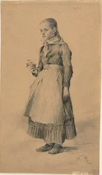 Ragazza in abito contadino (recto); Foglio di schizzi: Donne e ragazze (verso)