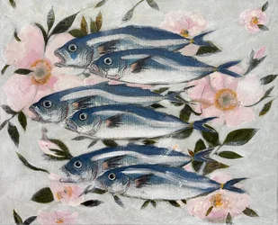 Pesci blu e fiori rosa