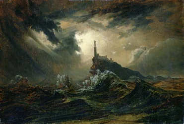 Mare tempestoso con faro