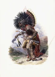 Pehriska-Ruhpa, guerriero Moennitarri nel costume della danza del cane, 1840