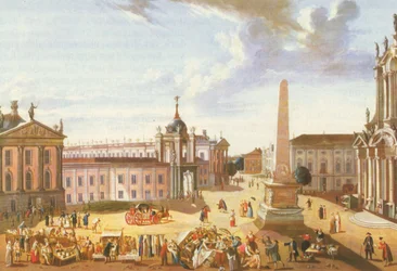 Mercato Vecchio di Potsdam con Palazzo della Città (con vista sulla Schlossstrasse)