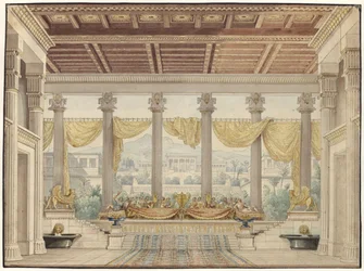 Alessandro e Dario. Tragedia di Friedrich von Uechtritz. Progetto per la 4ª decorazione. Sala aperta