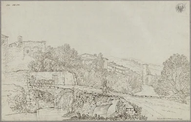 Veduta di Rieti negli Appennini con il ponte sul Velino