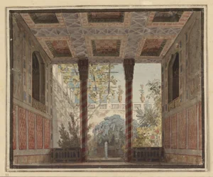 Axur, re di Ormus. Opera di Antonio Salieri. Progetto per la 6ª decorazione. Sala da giardino di Astasia