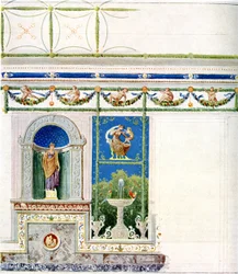 Berlino, Wilhelmplatz. Palazzo del principe Carlo di Prussia, sala da pranzo. Progetto per parete e soffitto