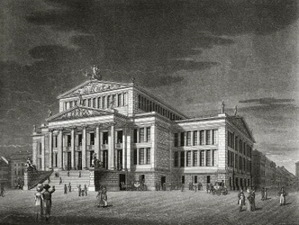 Germania, Berlino, Veduta del Schauspielhaus, incisione di Karl Friedrich Schinkels