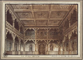 Ratibor e Wanda. Dramma di Jakob Andreas Konrad Levezow. Bozzetto per la 2ª scenografia. Appartamento delle donne nel castello