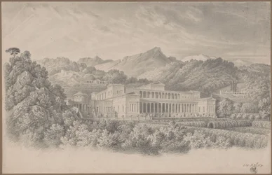 Ricostruzione della Villa Tusca da Plinio. Veduta prospettica