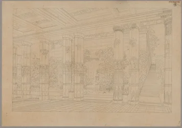 Palazzo Orianda in Crimea. Progetto classico. Veduta prospettica del portico della corte imperiale con vasca e museo