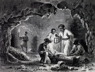 Scoperte archeologiche nelle grotte di Samoun, incisione basata su disegno di Karl Girardet