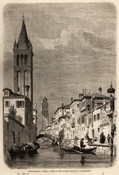 Il Canale Rezonico, disegno di Karl Girardet, per illustrare il viaggio di Adalbert de Beaumont a Venezia, circa 1850. Incisione in "Le tour du monde"
