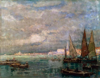Paesaggio con barche, fine XIX o inizio XX secolo