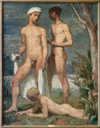 Tre giovani che fanno il bagno