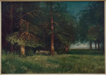Paesaggio boschivo con pastore