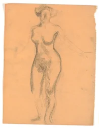 Modello femminile nudo in piedi visto di fronte