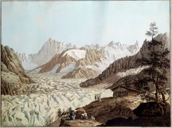 Veduta del mare di ghiaccio del Monte Avert vicino a Chamonix nelle Alpi