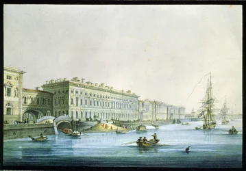 Veduta del molo dei palazzi a San Pietroburgo