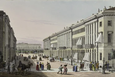 La via Mikhailovskaya con vista del Palazzo Michael a San Pietroburgo, prima metà del XIX secolo
