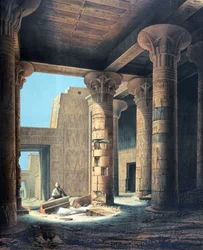 Interno del tempio di Philae". Litografia di Karl Richard Lepsius (1810-1884) egittologo prussiano. Colonne del tempio di Iside, dea principale dell