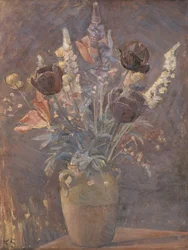 Vaso in terracotta con tulipani e altri fiori di Karl Schou