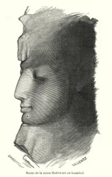 Busto della regina egizia Nefertari, moglie di Ramses il Grande, Abu Simbel
