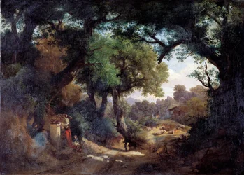 Rappresentazione del pittore Andrea del Castagno con pastore in un paesaggio (ritratto del pittore Andrea del Castagno e un pastore in un paesaggio)