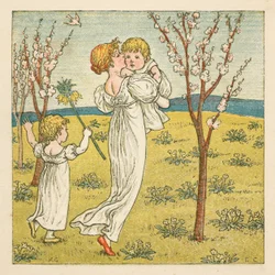 Passeggiando tra i fiori (litografia a colori)