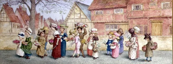 Processione di sedici bambini che portano fiori, c.1876