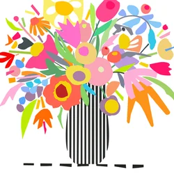 Fiori e strisce 1, 2024 (illustrazione digitale da collage originale su pannello di legno)